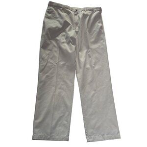 Mens Cotton Flat-Front Pants 38x32 Beige With Buttoned Back Pockets Lightweight
